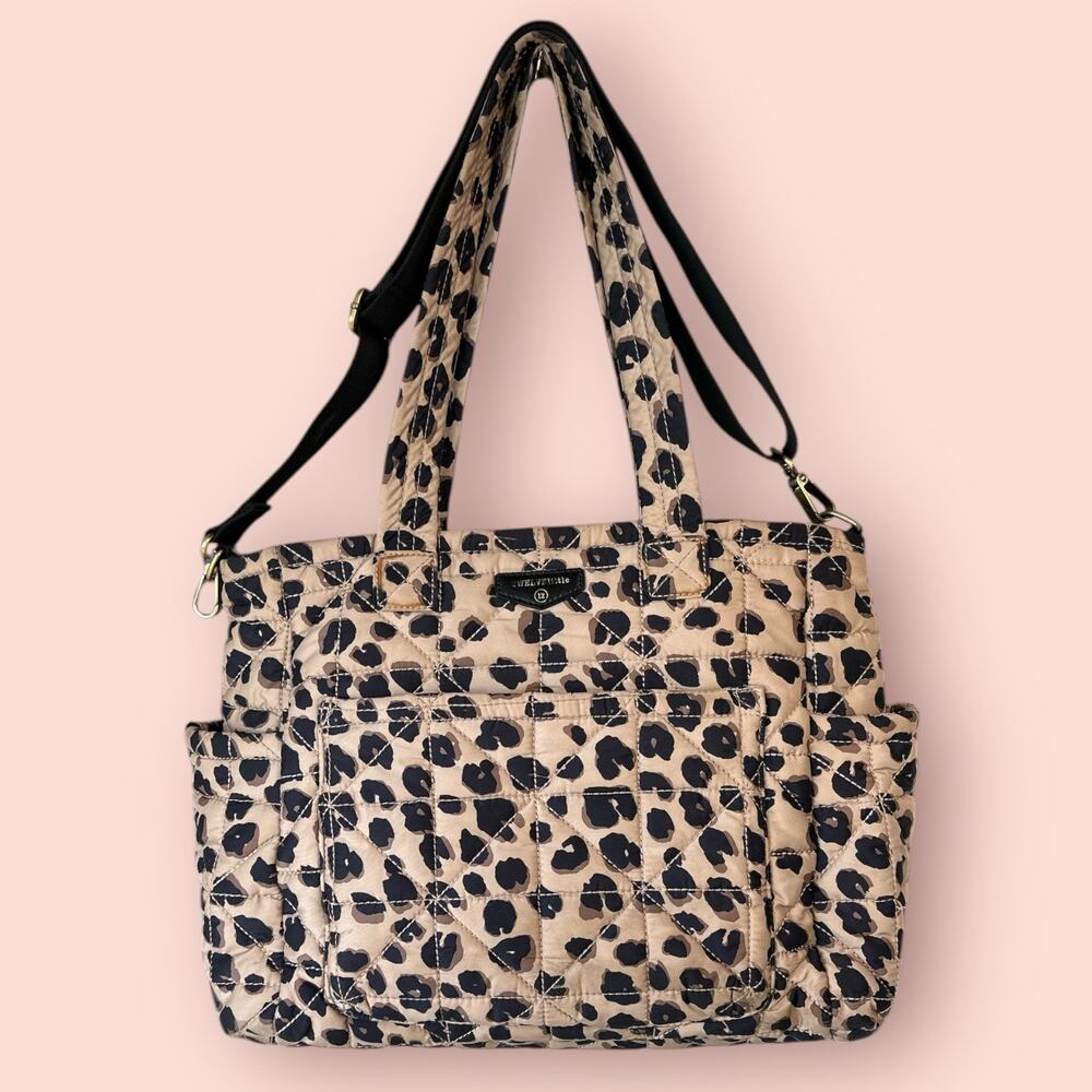 TWELVElittle Beige Leopard Carry Love Tote Diaper Bag Quilted Shoulder Purse